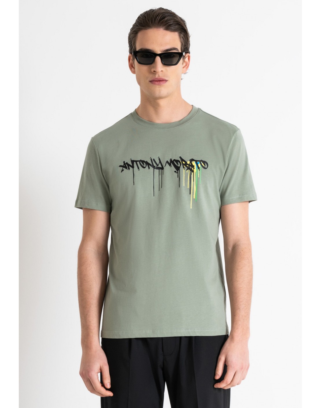 Antony Morato Camiseta Slim Fit de punto de algodón con logotipo estampado