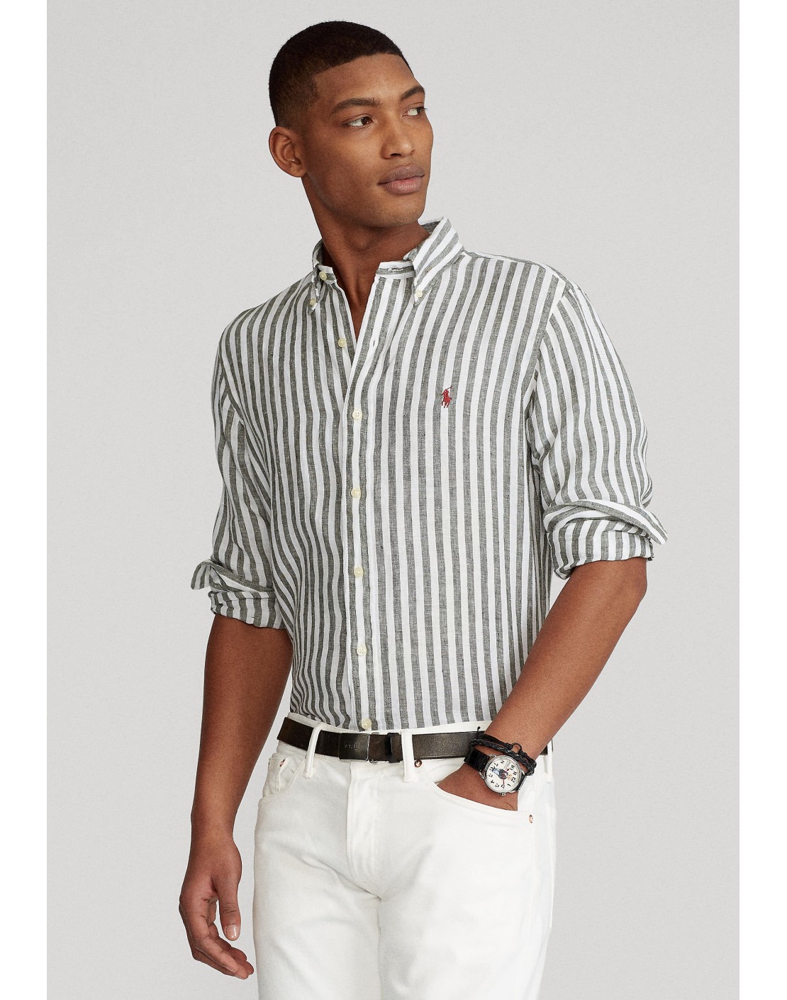 Ralph Lauren Camisa de lino de rayas Custom Fit