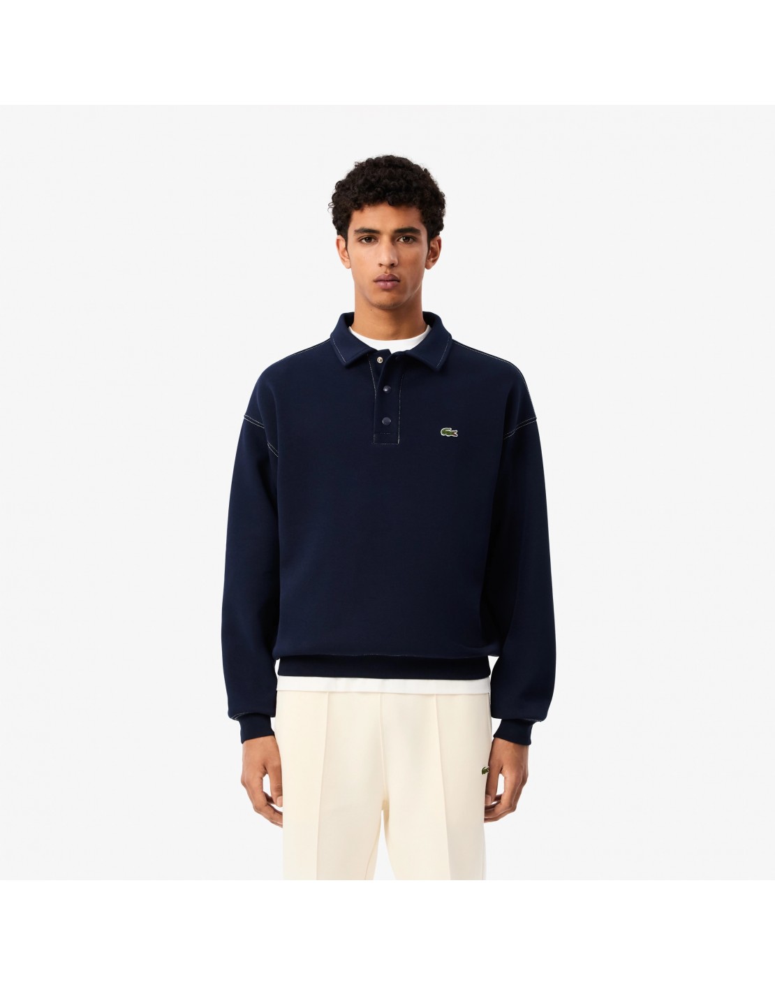 Lacoste Sudadera de cuello polo de corte holgado