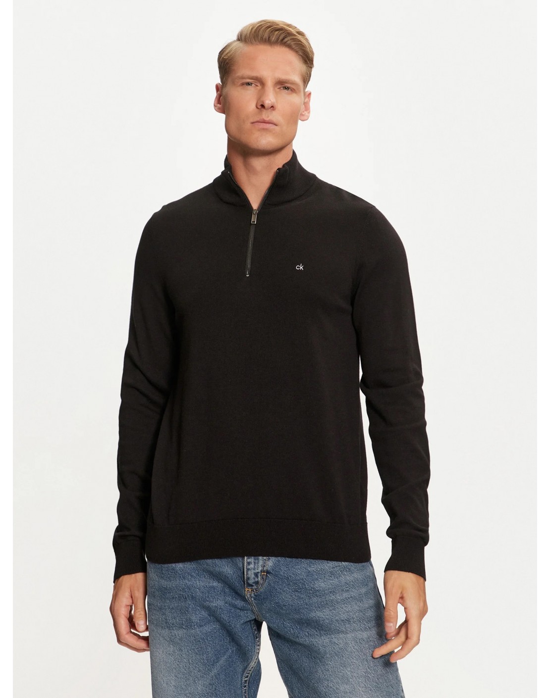 Calvin CK Jersey Cotton Silk Blend 1/4 Zip Jumper