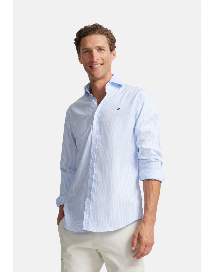 Silbon Camisa sport cutaway raya ancha Celeste