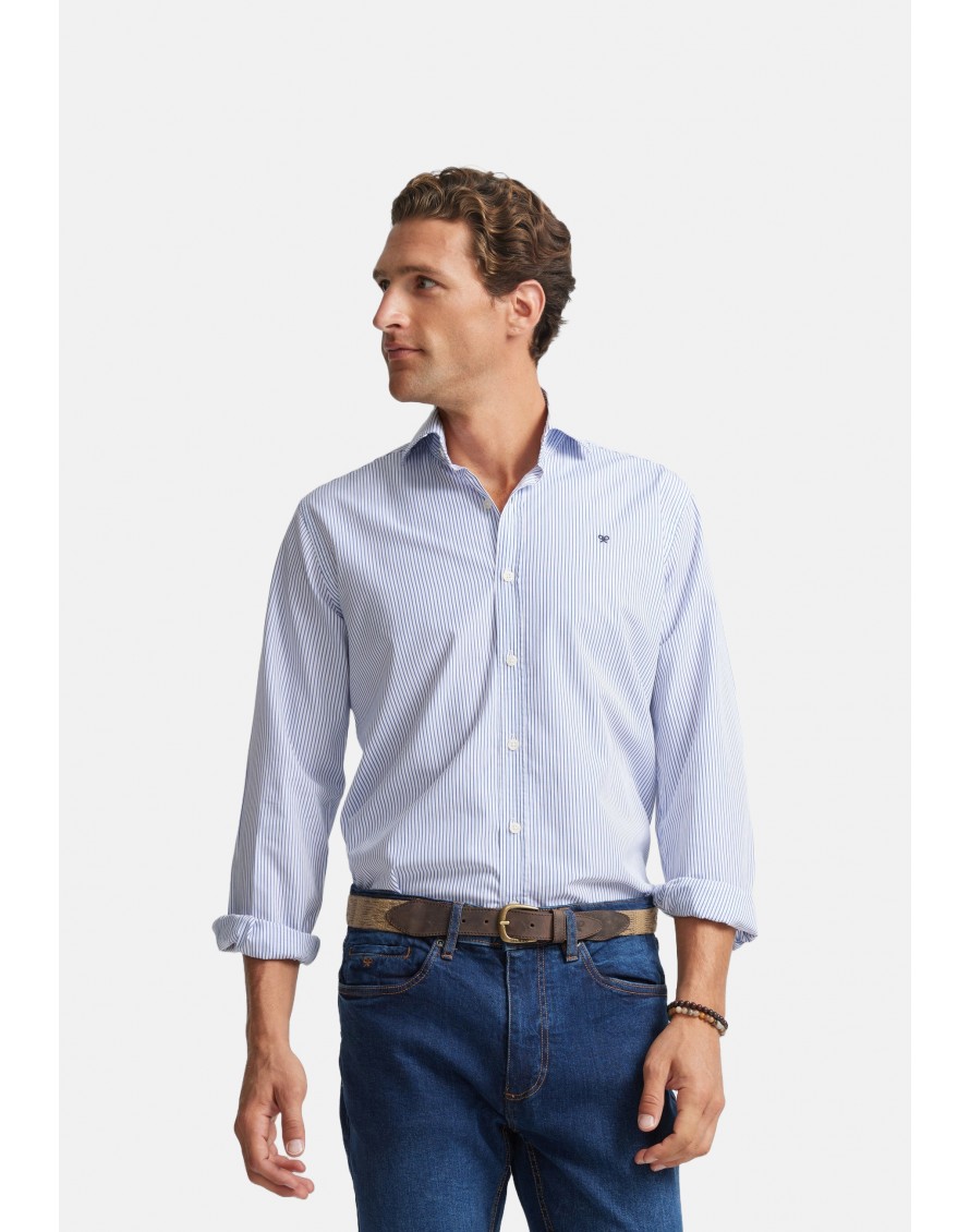 Silbon Camisa Sport Cutaway rayas azul marino