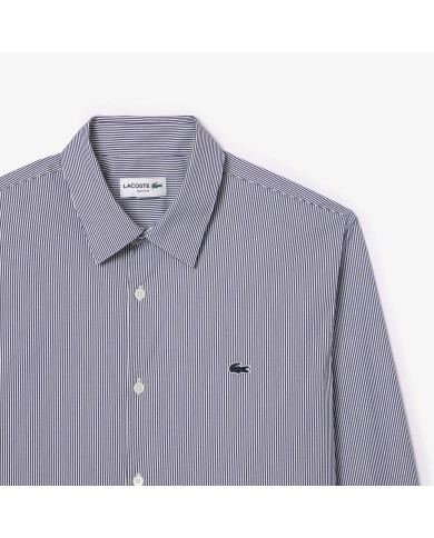 Lacoste Camisa de corte ajustado de popelín elástico de rayas