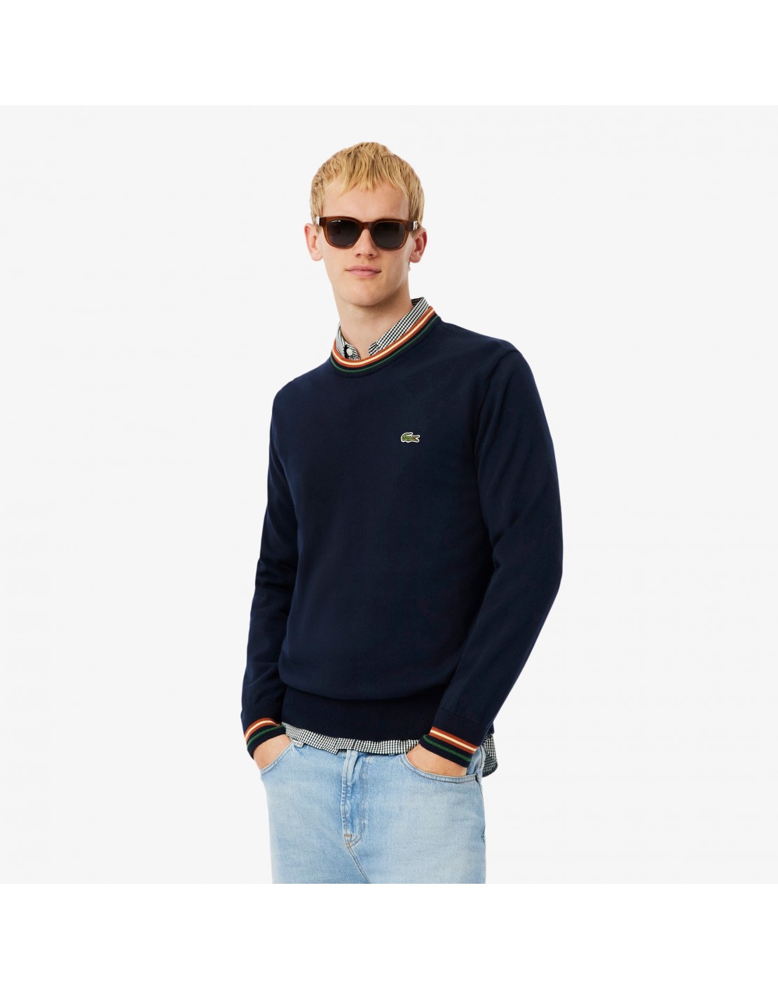 Lacoste Jersey de punto jersey de algodón de rayas