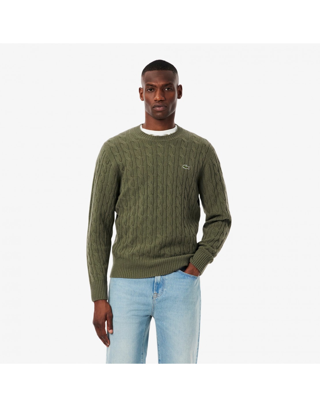 Lacoste Jersey de cuello redondo de lana cardada con motivo de ochos