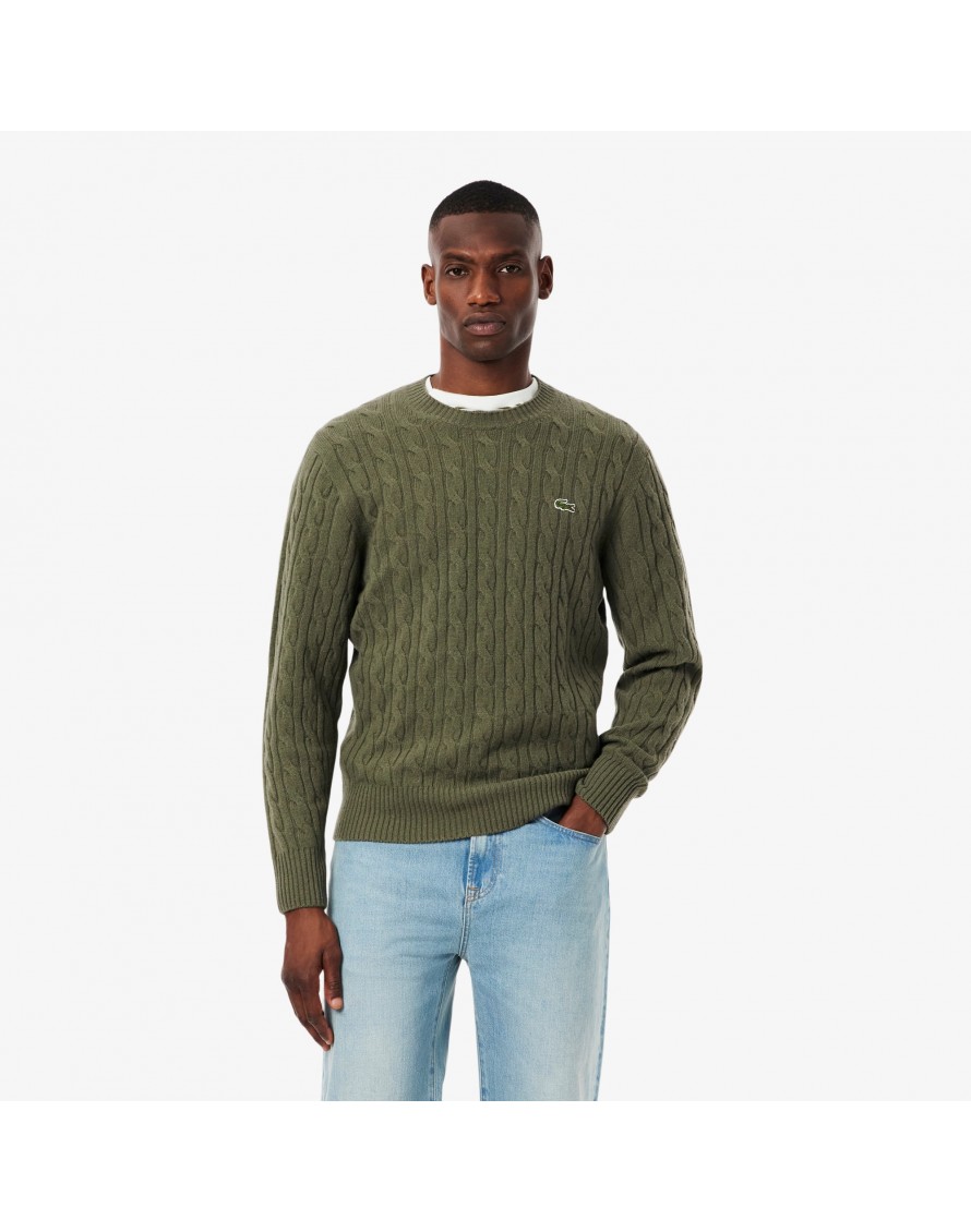 Lacoste Jersey de cuello redondo de lana cardada con motivo de ochos