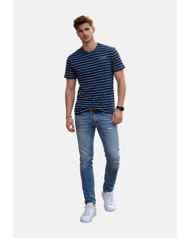 Guess Camiseta CN SS Indigo Stripes Embro Tee