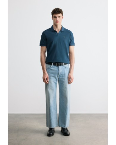 Calvin Klein Polo de piqué de algodón con cuello abierto