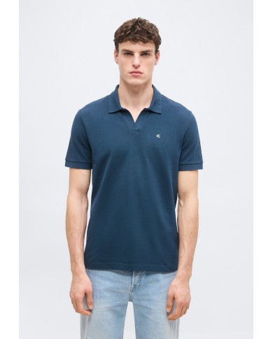 Calvin Klein Polo de piqué de algodón con cuello abierto