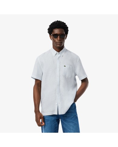 Lacoste Camisa de lino de manga corta de corte regular