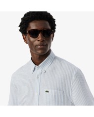 Lacoste Camisa de lino de manga corta de corte regular