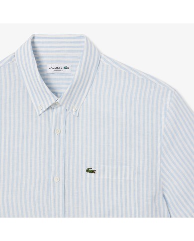 Lacoste Camisa de lino de manga corta de corte regular