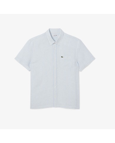 Lacoste Camisa de lino de manga corta de corte regular