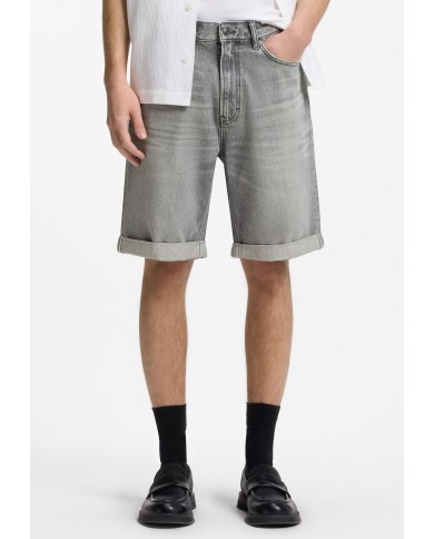 Hugo Boss Bermuda Vaquera Shorts relaxed-tapered fit de denim gris lavado a la piedra