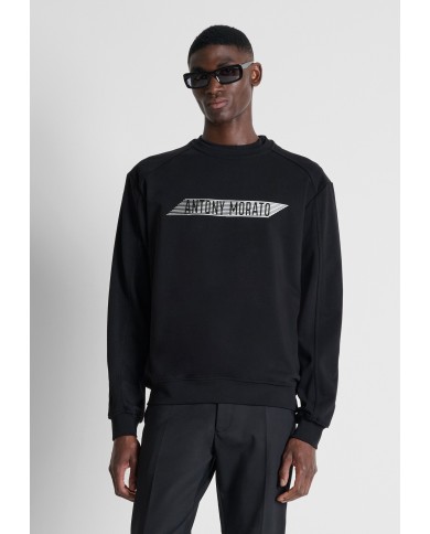 Antony Morato Sudadera relaxed fit en mezcla de algodón con estampado flock engomada delante y detrás