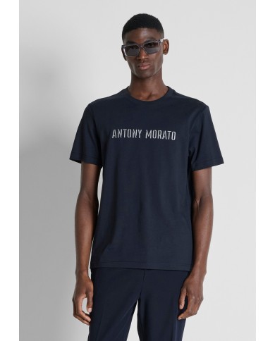Antony Morato Camiseta regular fit en punto jersey de algodón con logo plata mate estampada