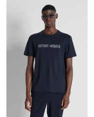 Antony Morato Camiseta regular fit en punto jersey de algodón con logo plata mate estampada