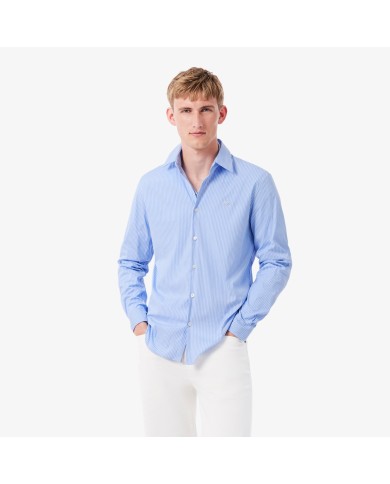 Lacoste Camisa de corte ajustado de popelín elástico de rayas