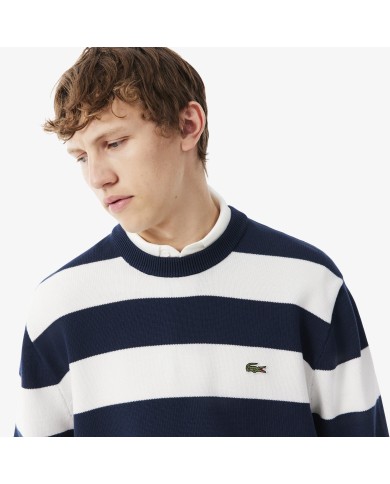 Lacoste Jersey con cuello marinero de algodón de rayas