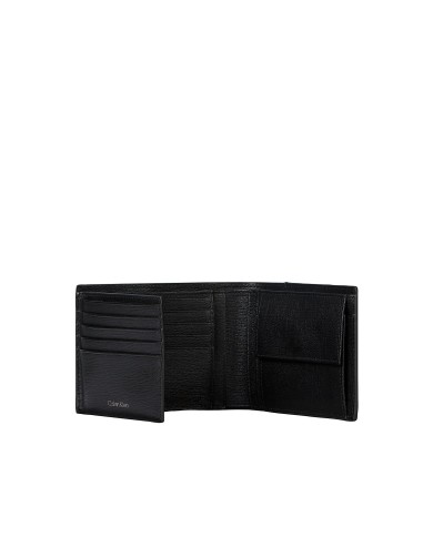 Calvin Klein Cartera de piel de plegado triple con logo con emblema con RFID