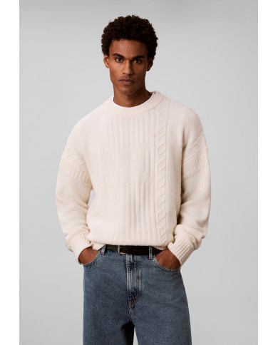 Calvin Klein Jersey LS Logo Cable Crew 3GG